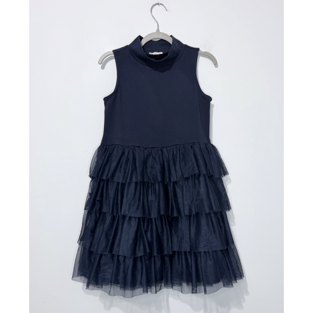 Crewcuts Tulle Dress Girls 7 Cotton Navy Sleeveless Mock Neck Tiered